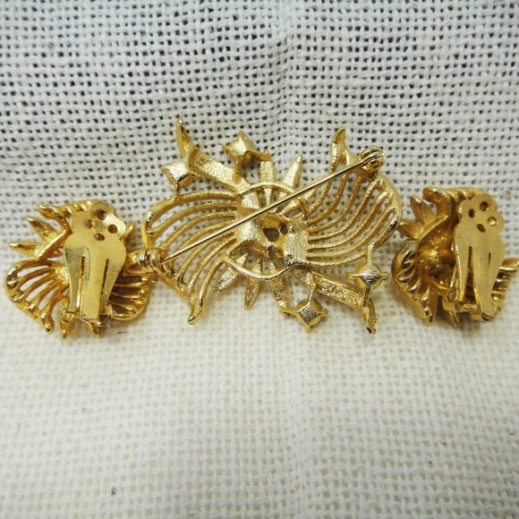 Vintage Lisner Set Brooch Pin Earrings Aurora Borealis AB Rhinestone Gold Tone - Picture 4 of 8